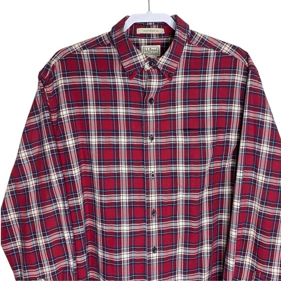 LL Bean Flannel Shirt Mens L Red Scotch Plaid Traditional Fit Gorpcore Outdoor - Picture 4 of 10